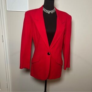 Vintage Red Power Blazer Single Button Tailored Jacket | 90s Minimal